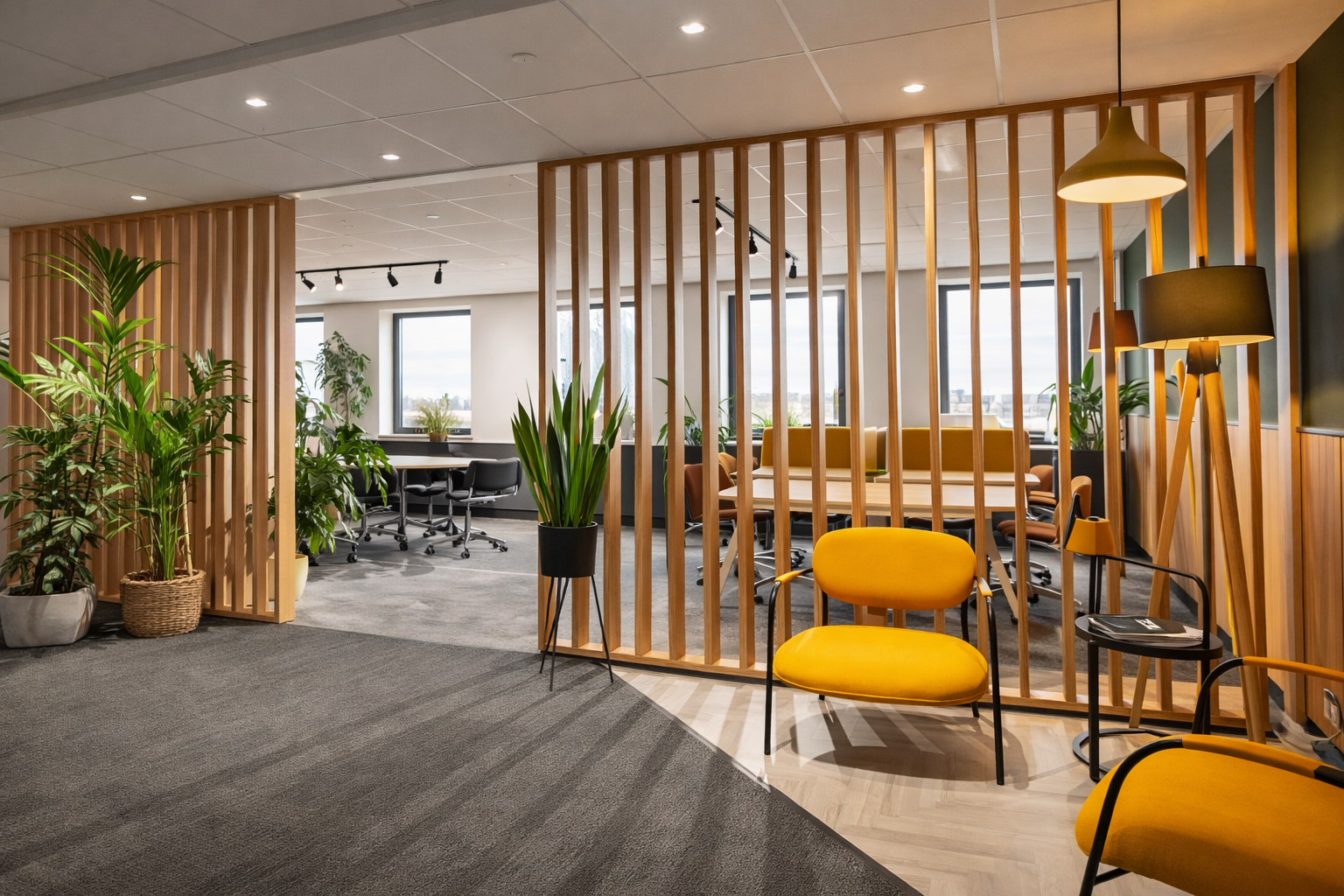 Office with wood slats